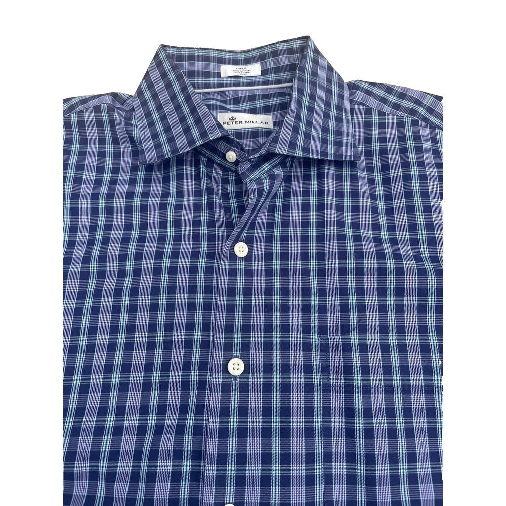 Peter‎ Millar Men's L/S Button Up Shirt Blue/Lavendar Plaid Size Large VGUC